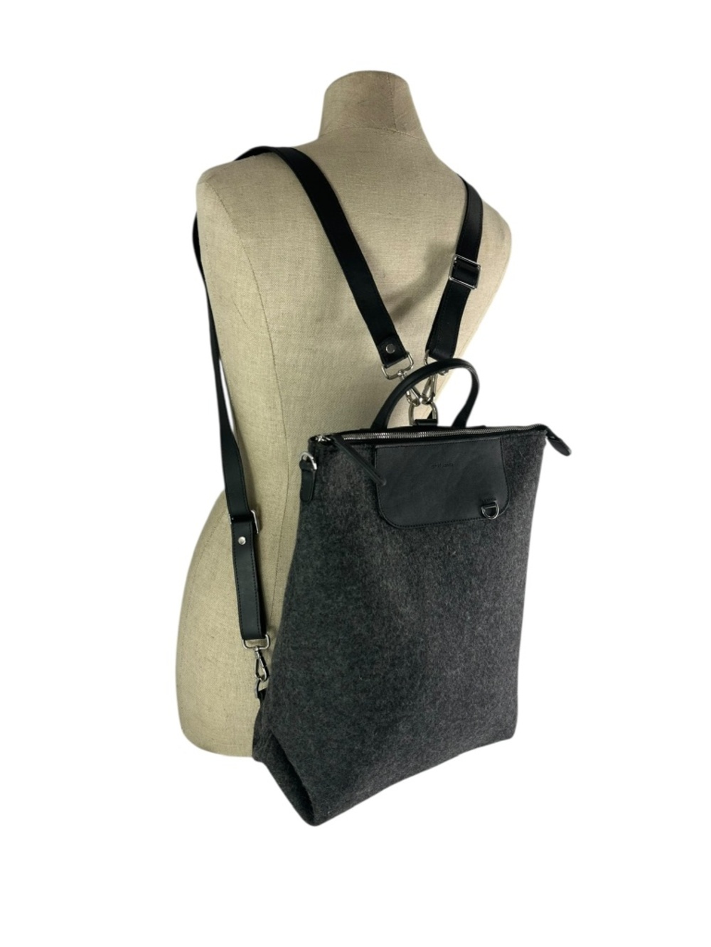Genuine GRAF LANTZ Midi Wool and Leather Convertible Backpack In Charcoal
